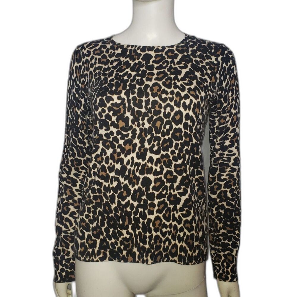 J Crew Long Sleeve Cotton Leopard Sweater Womens Size Small
